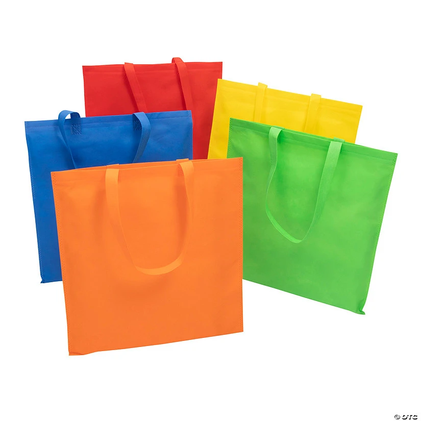 Bulk 15" x 17" Large Colored Nonwoven Tote Bag Assortment - 50 Pc.