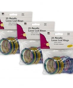 Charles Leonard Loose Leaf Rings, 2" Diameter, Metallic Assorted Colors, 25 Per Pack, 3 Packs