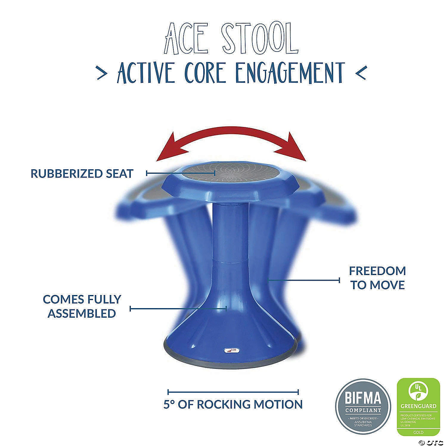 ECR4Kids 18" ACE Wobble Stool - Active Flexible Seating Chair for Kids - Classrooms and Home, Blue - Image 3