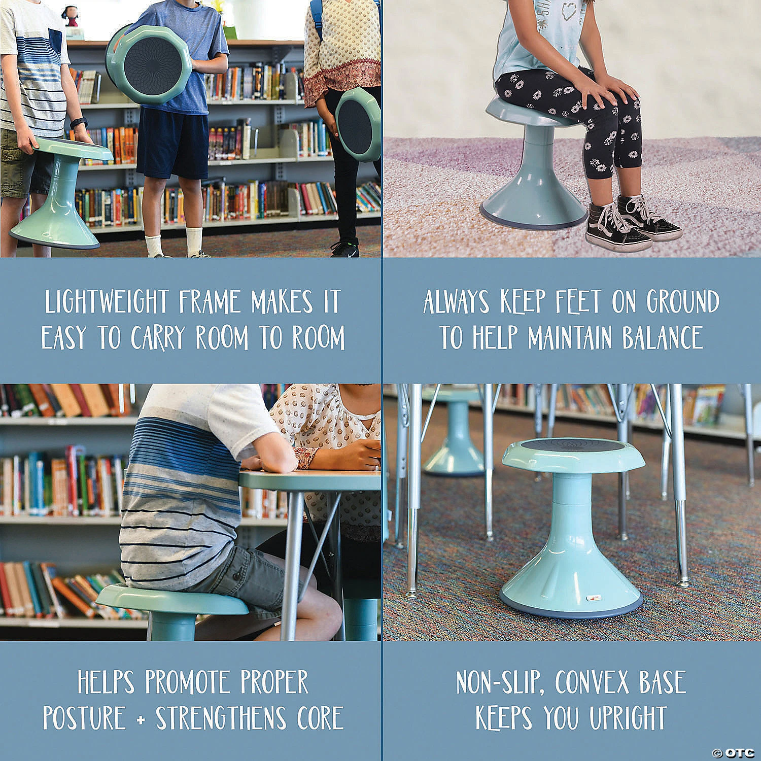ECR4Kids 18" ACE Wobble Stool - Active Flexible Seating Chair for Kids - Classrooms and Home, Blue - Image 4