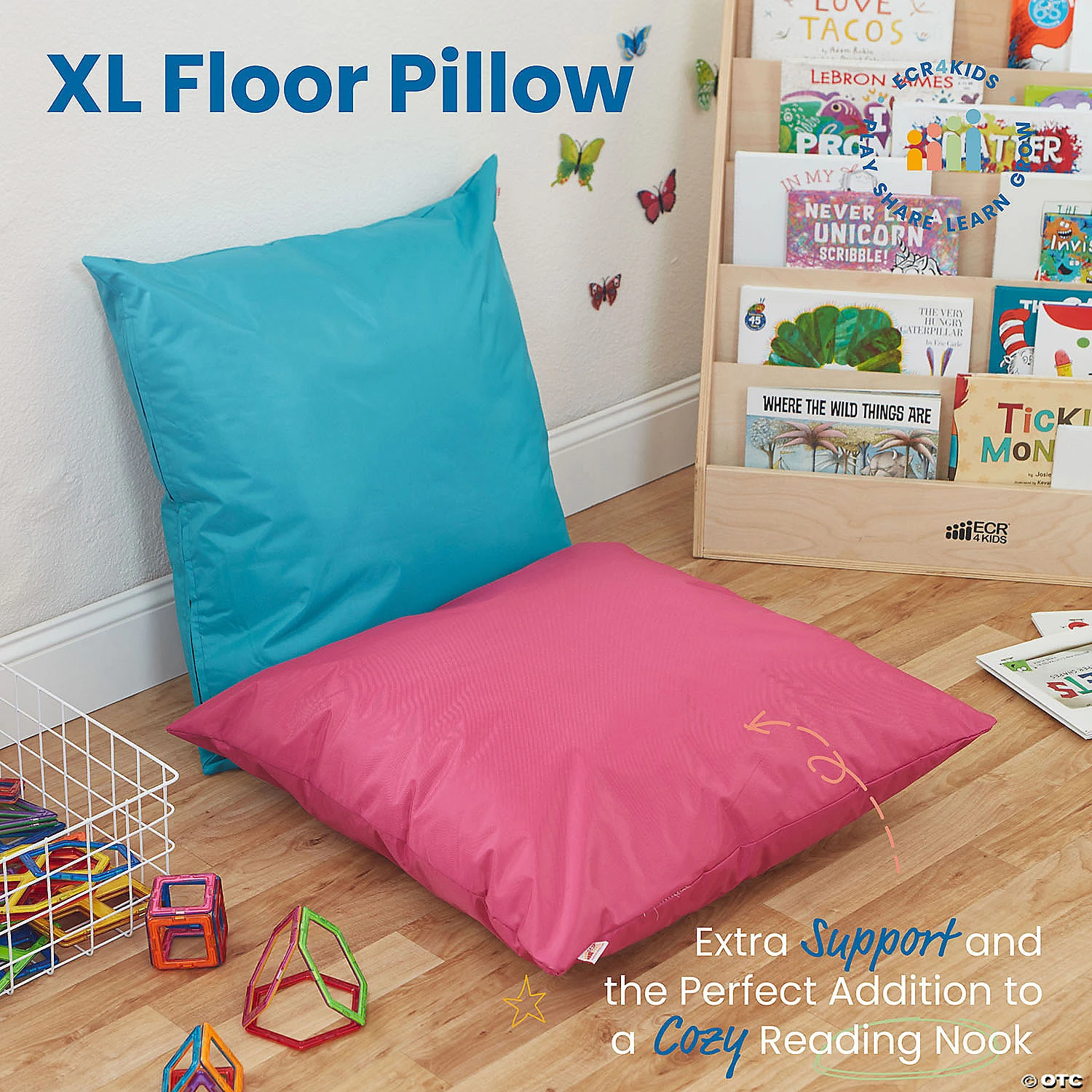 ECR4Kids 27in Jumbo Floor Pillow - Raspberry - Image 3