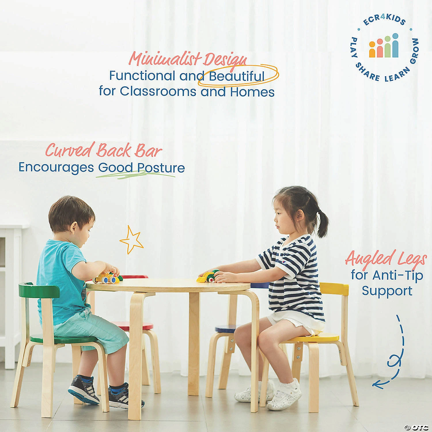 ECR4Kids Bentwood Curved Back Chair and Table Set - Assorted - Image 3