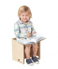 ECR4Kids Bentwood Multipurpose Cube Chair, Booster Seat, Activity Table, 3-in-1 Kids Furniture- Natural/White