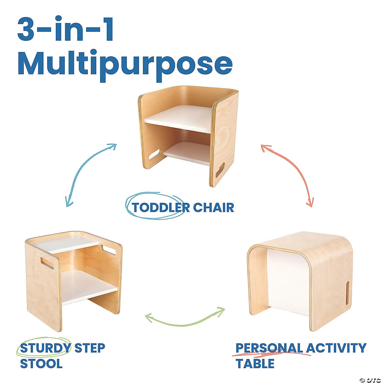 ECR4Kids Bentwood Multipurpose Cube Chair, Booster Seat, Activity Table, 3-in-1 Kids Furniture- Natural/White - Image 3