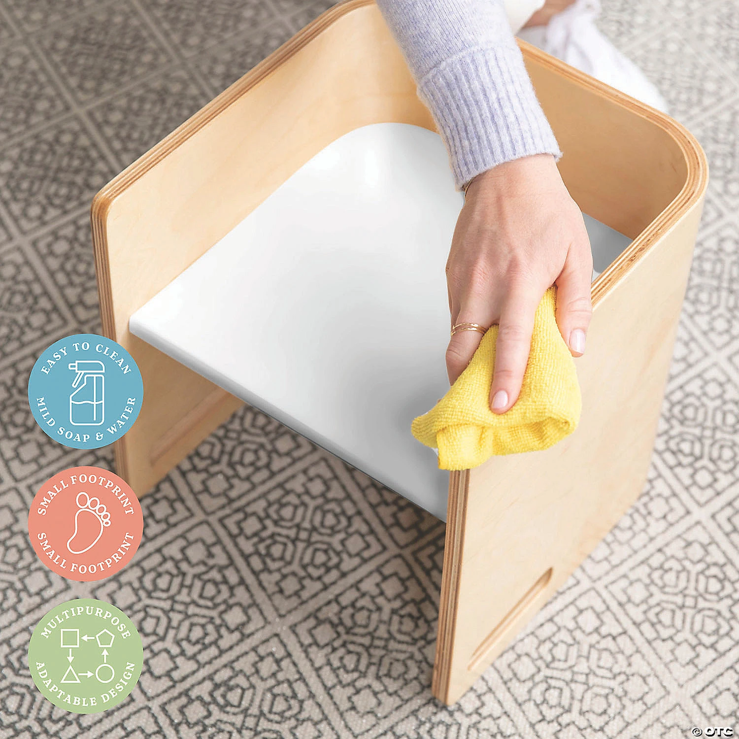 ECR4Kids Bentwood Multipurpose Cube Chair, Booster Seat, Activity Table, 3-in-1 Kids Furniture- Natural/White - Image 4