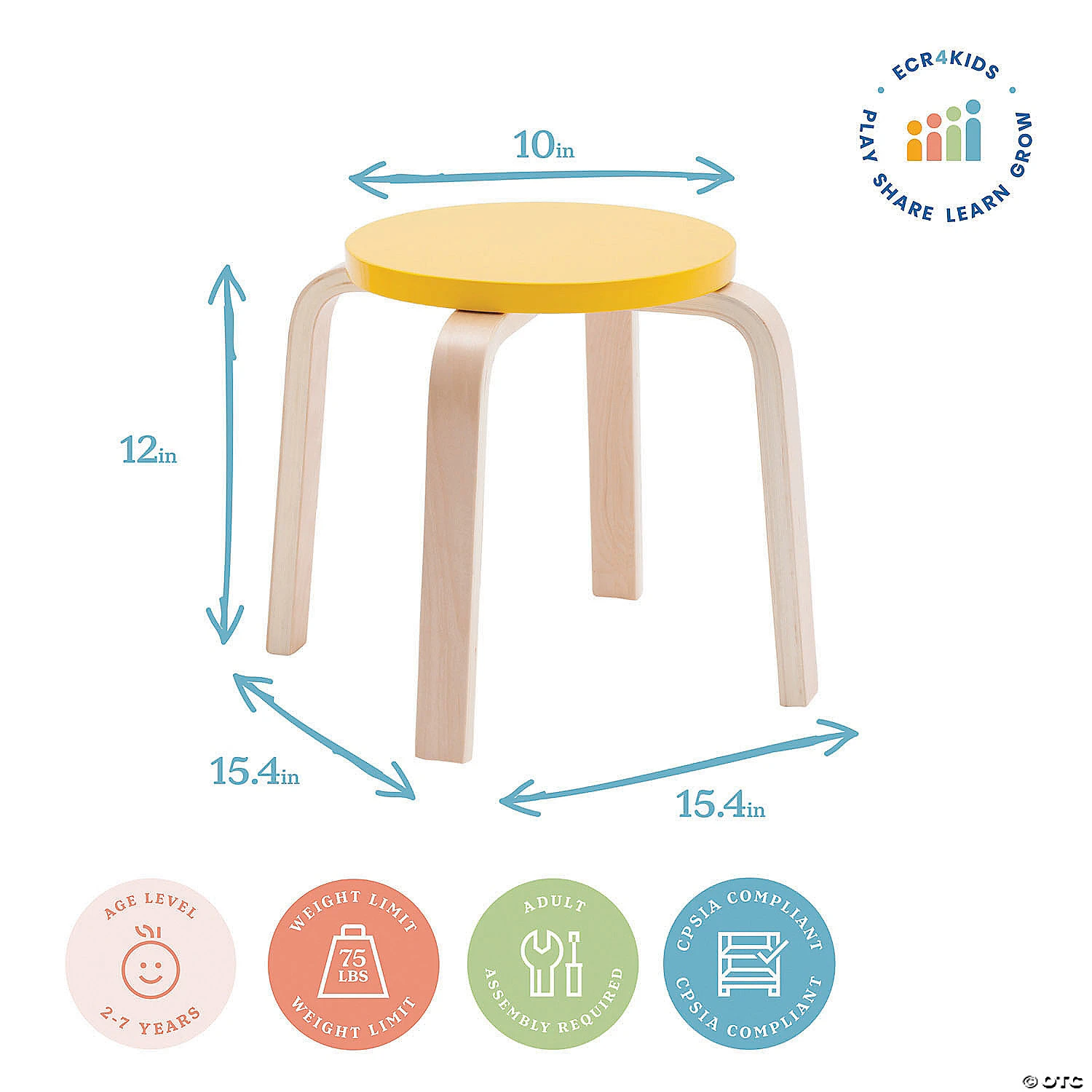 ECR4Kids Bentwood Stacking Stools for Kids, Playroom/Daycare Flexible Seating 6-Piece Set - Assorted - Image 2