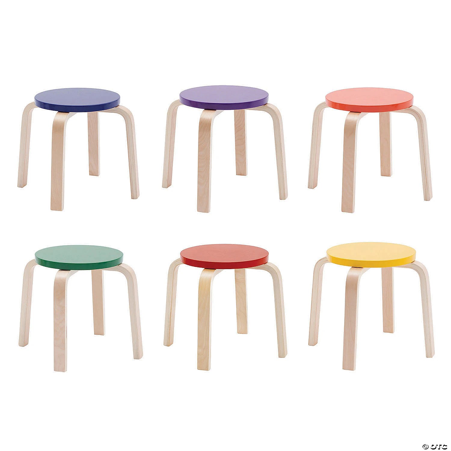 ECR4Kids Bentwood Stacking Stools for Kids, Playroom/Daycare Flexible Seating 6-Piece Set - Assorted
