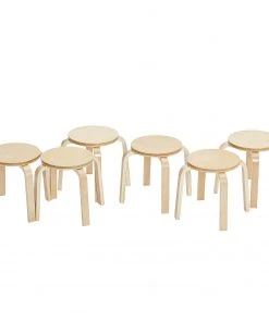 ECR4Kids Bentwood Stacking Stools for Kids, Playroom/Daycare Flexible Seatings 6-Piece Set - Natural