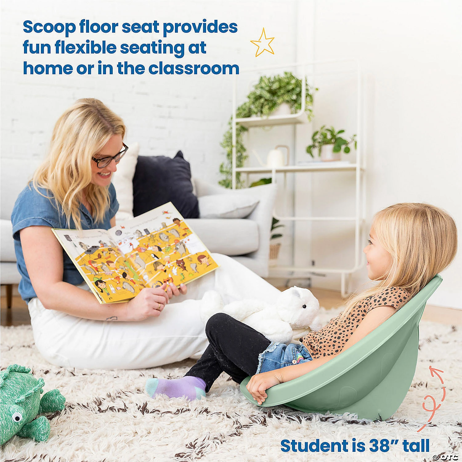 ECR4Kids Leaf Floor Seat 6-Piece - Sage/Grey - Image 3