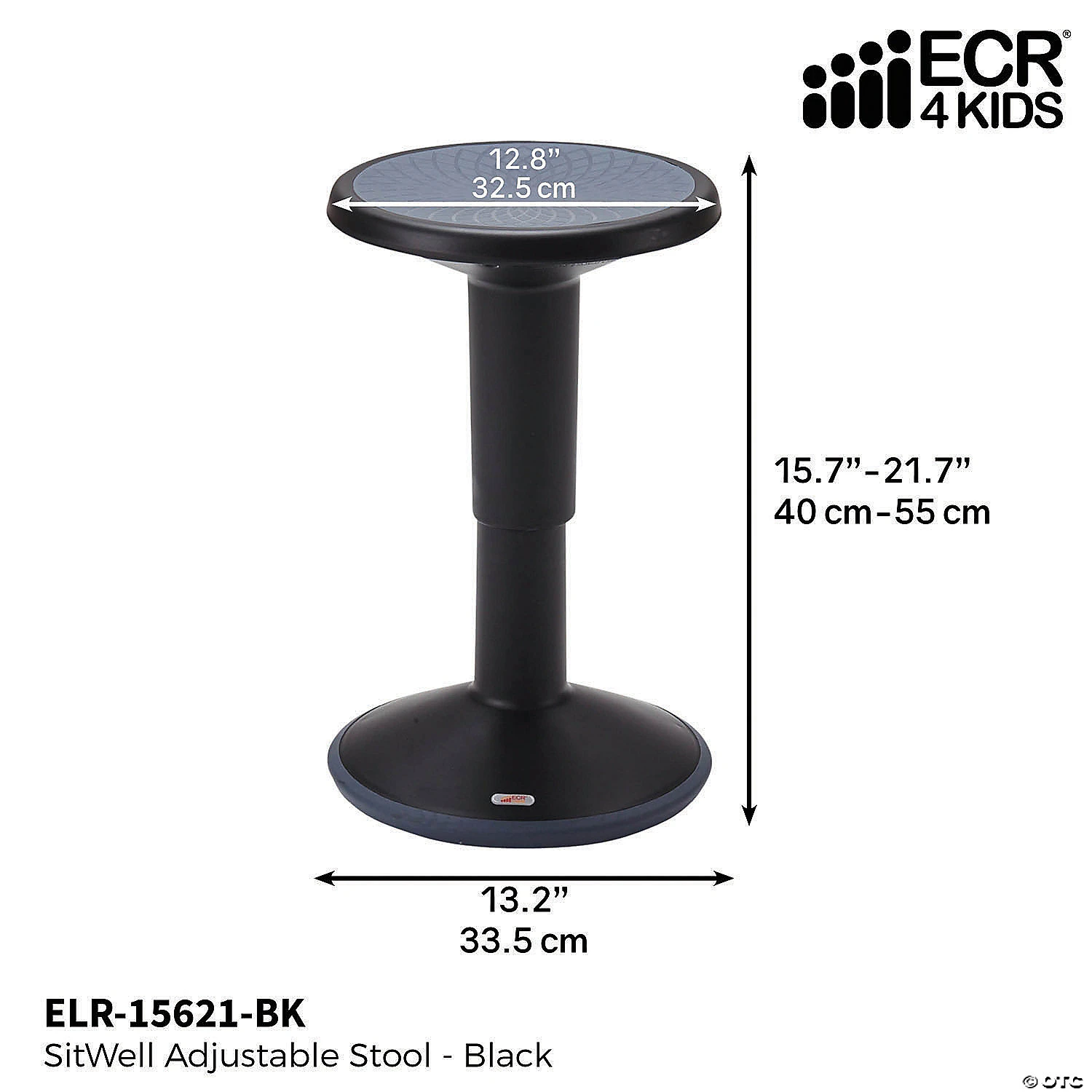ECR4Kids SitWell Height-Adjustable Wobble Stool - Active Flexible Seating Chair for Kids and Adults - School and Office - Black - Image 2