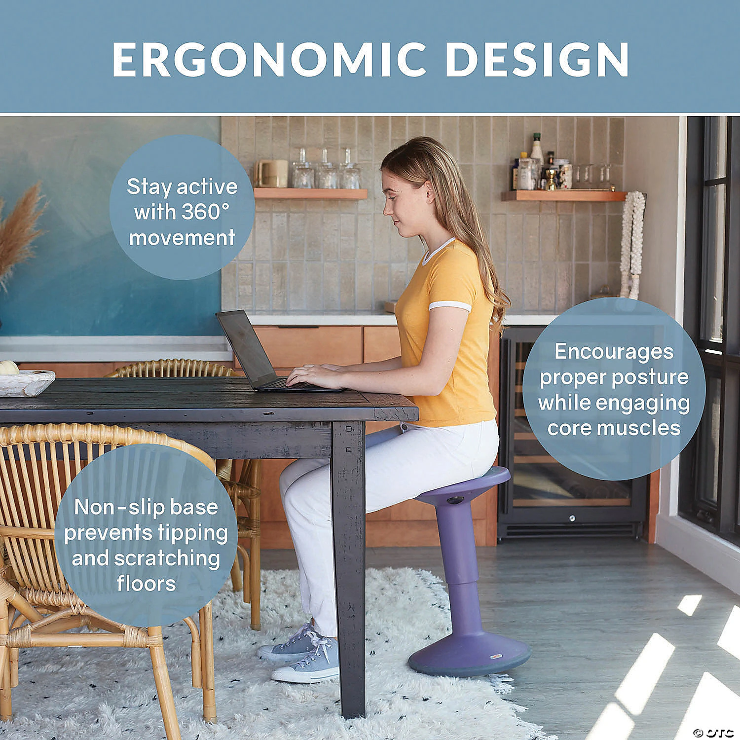 ECR4Kids SitWell Height-Adjustable Wobble Stool - Active Flexible Seating Chair for Kids and Adults - School and Office - Black - Image 3