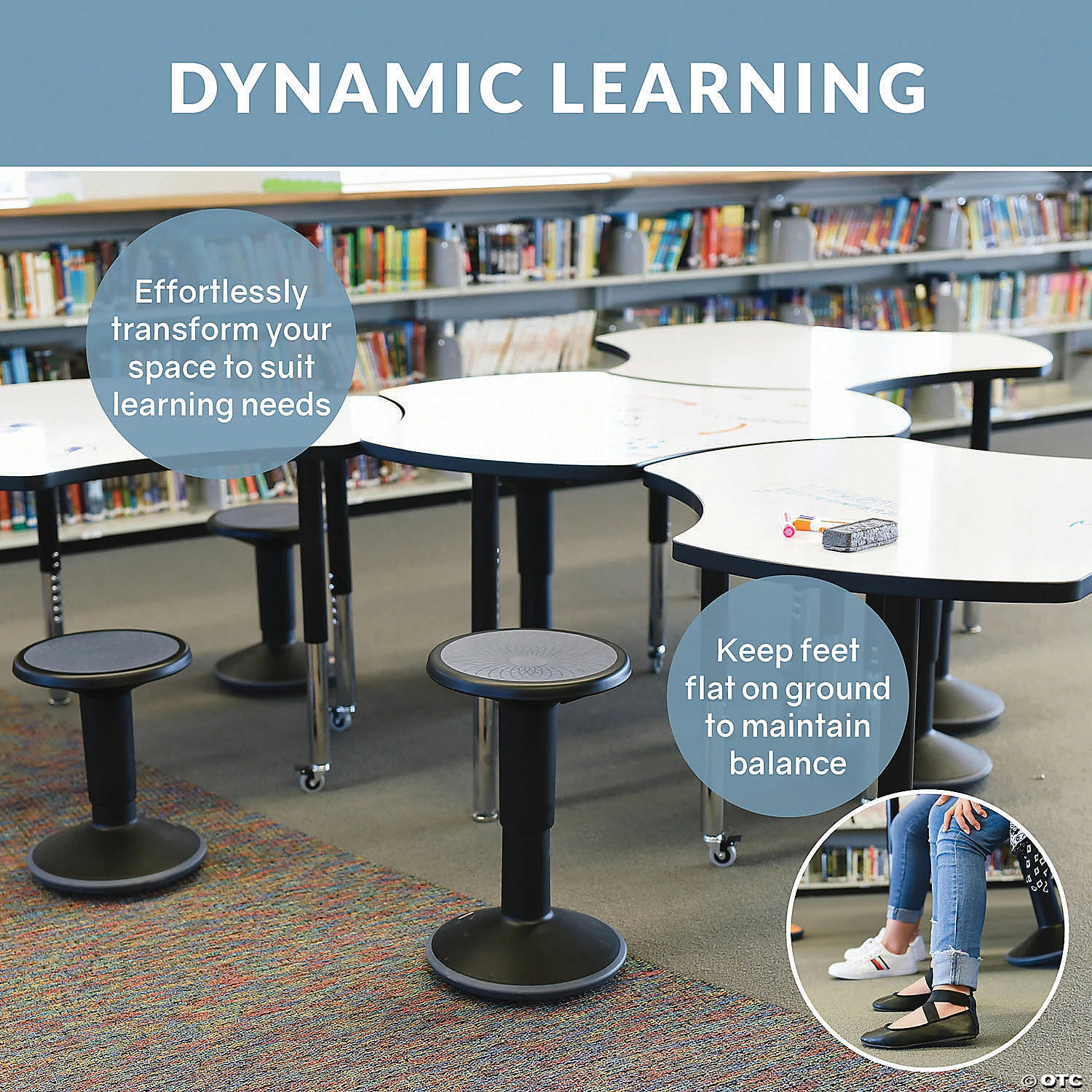 ECR4Kids SitWell Height-Adjustable Wobble Stool - Active Flexible Seating Chair for Kids and Adults - School and Office - Black - Image 4