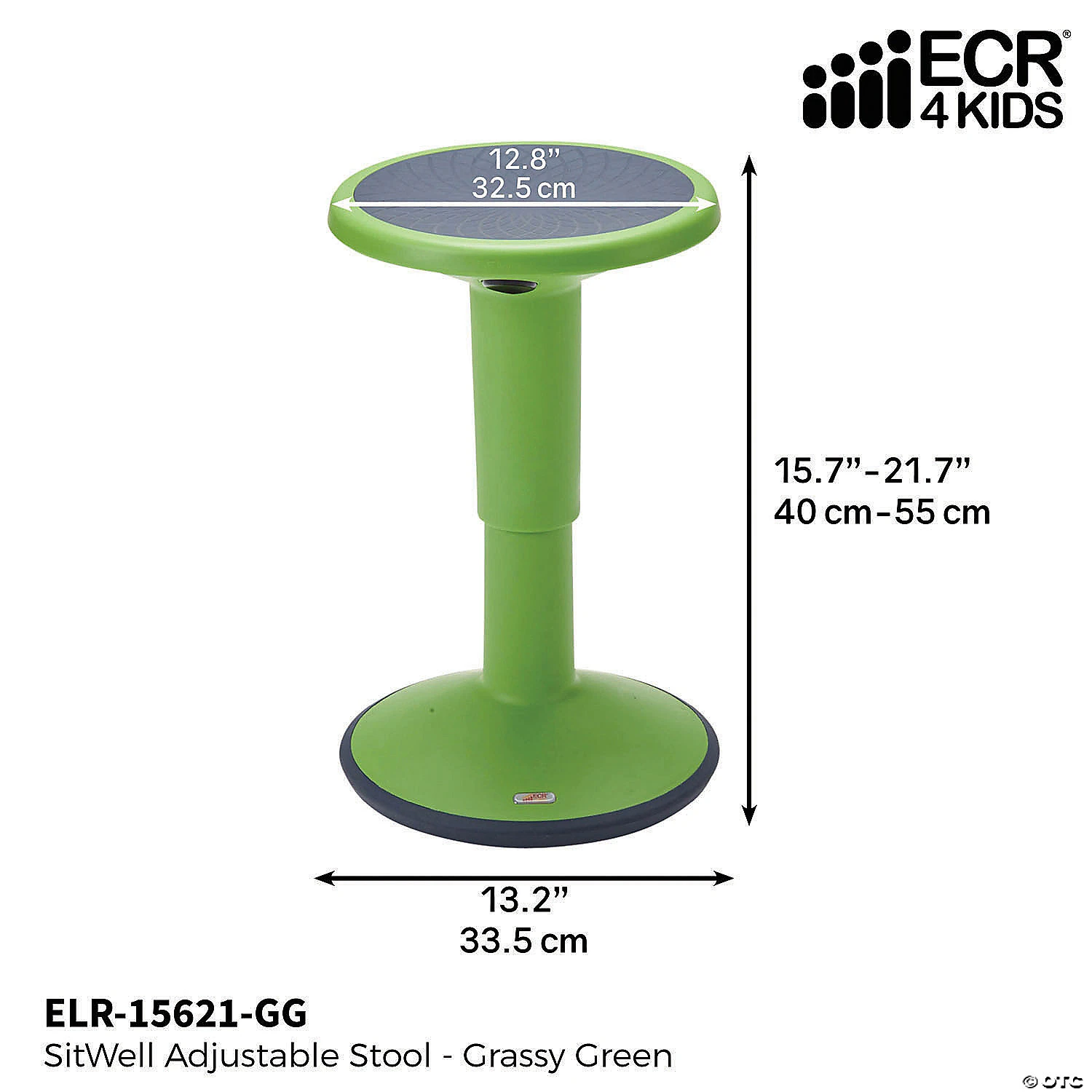 ECR4Kids SitWell Height-Adjustable Wobble Stool - Active Flexible Seating Chair for Kids and Adults - School and Officel - Grassy Green - Image 2