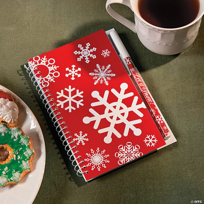 Red & White Snowflake Spiral Notepad & Pen Sets - 12 Pc.